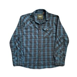 Howler Brothers Bros Harkers Flannel Shirt Mens Large Blue Barrett Plaid Western